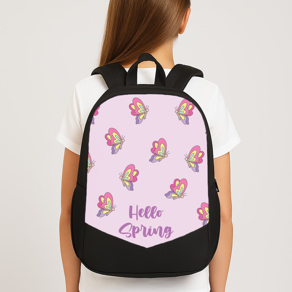 Hello Spring Butterfly Pattern Large School Bag