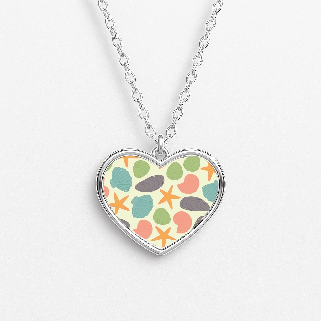 Seashells Pattern 1 Heart Necklace