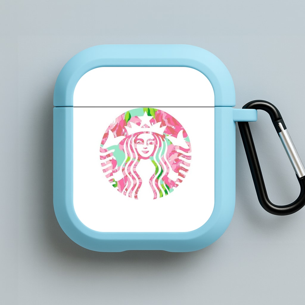 Pink Coffee Logo Blue AirPods Case
