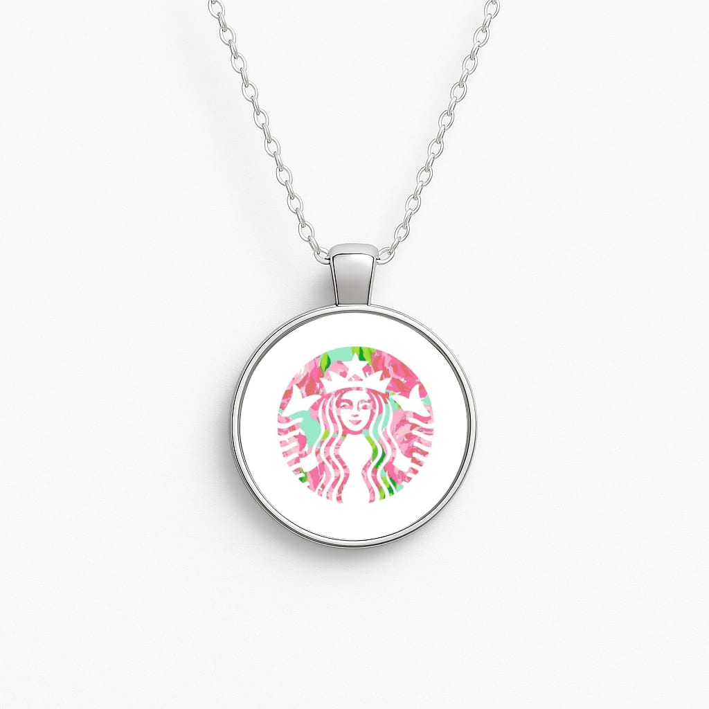 Pink Coffee Logo Circle Necklace