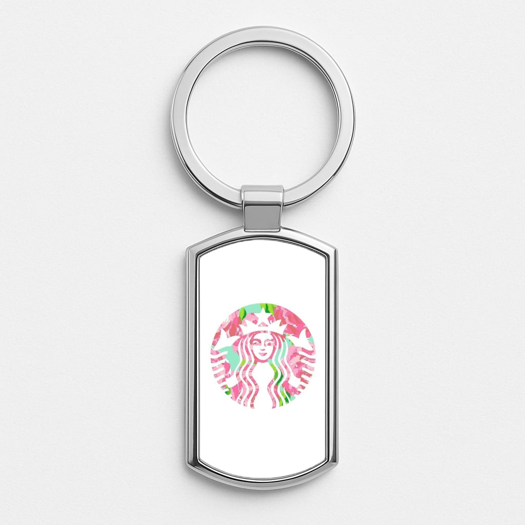 Pink Coffee Logo Silver Keyring
