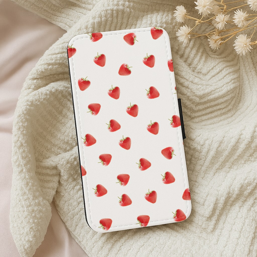 Strawberry Pattern Wallet Phone Case