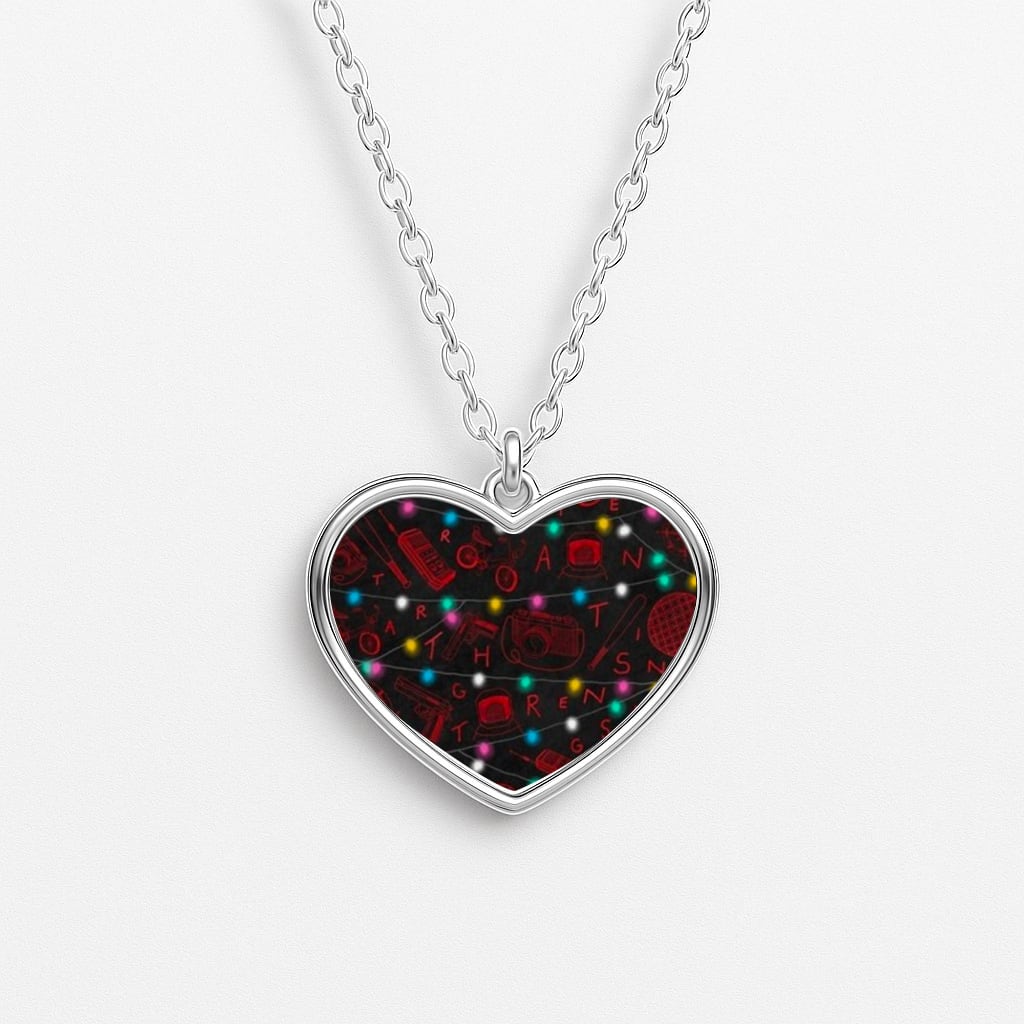 Stranger Red Illustrations Heart Necklace