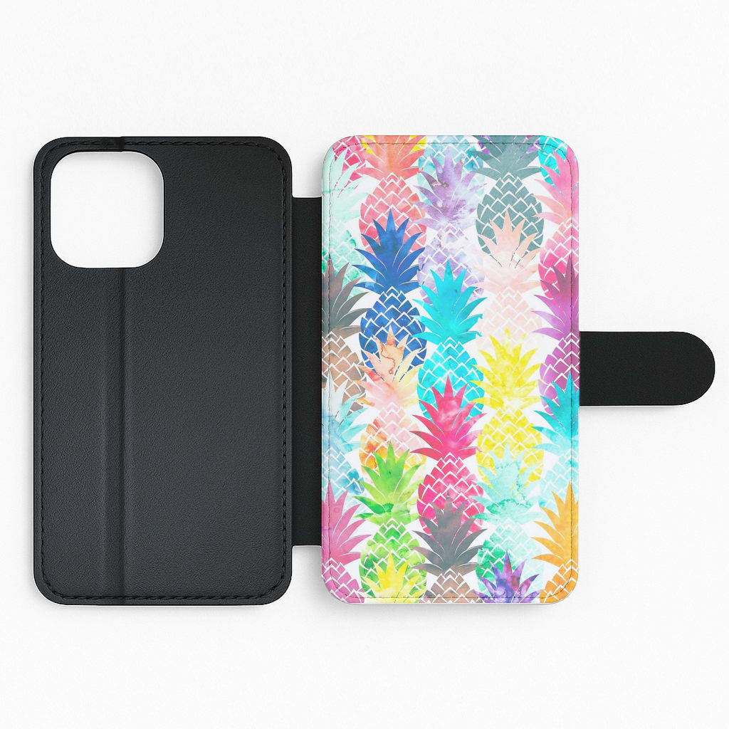 Watercolour Pineapple Pattern Flip Wallet Phone Case