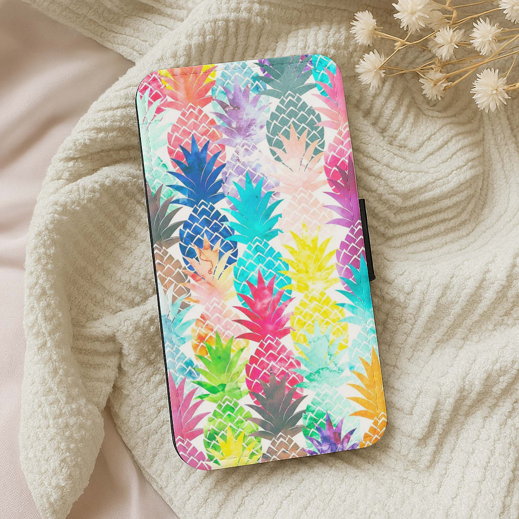 Watercolour Pineapple Pattern Flip Wallet Phone Case