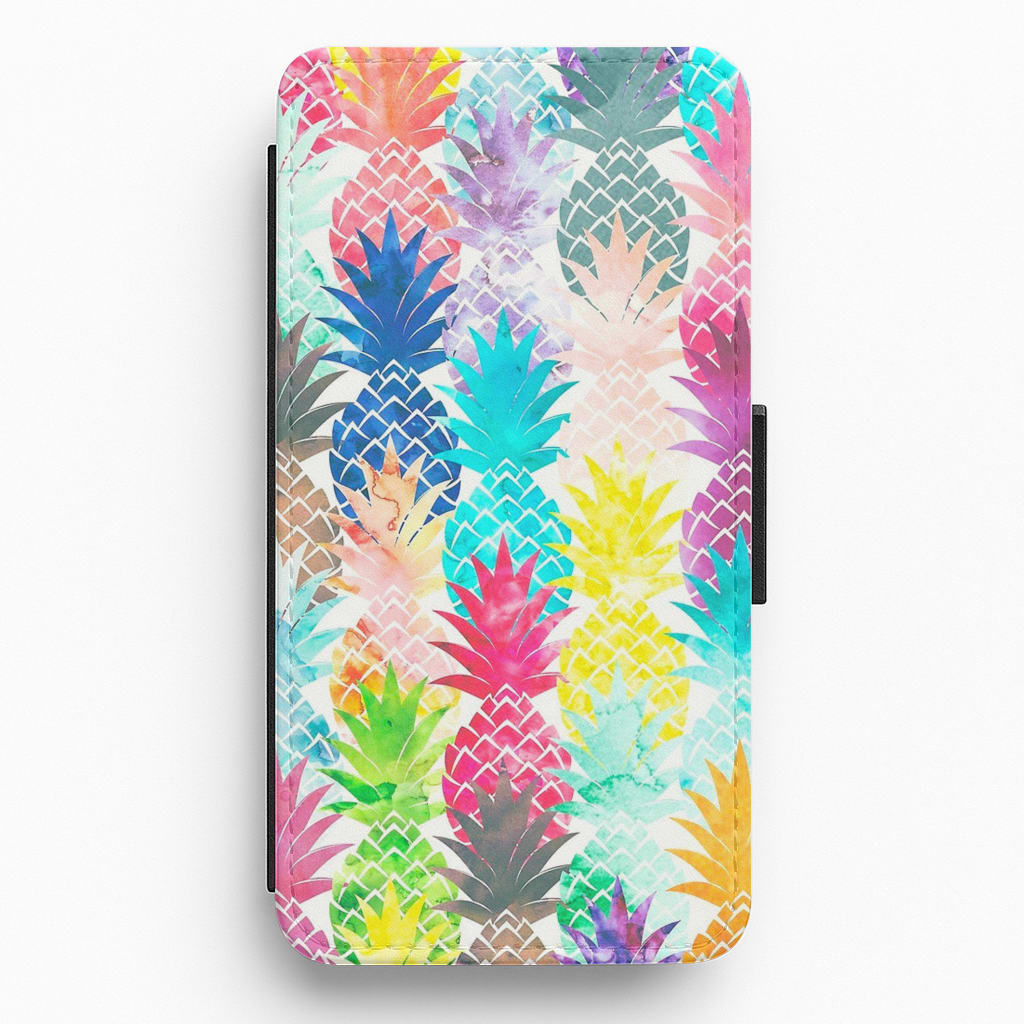 Watercolour Pineapple Pattern Flip Wallet Phone Case