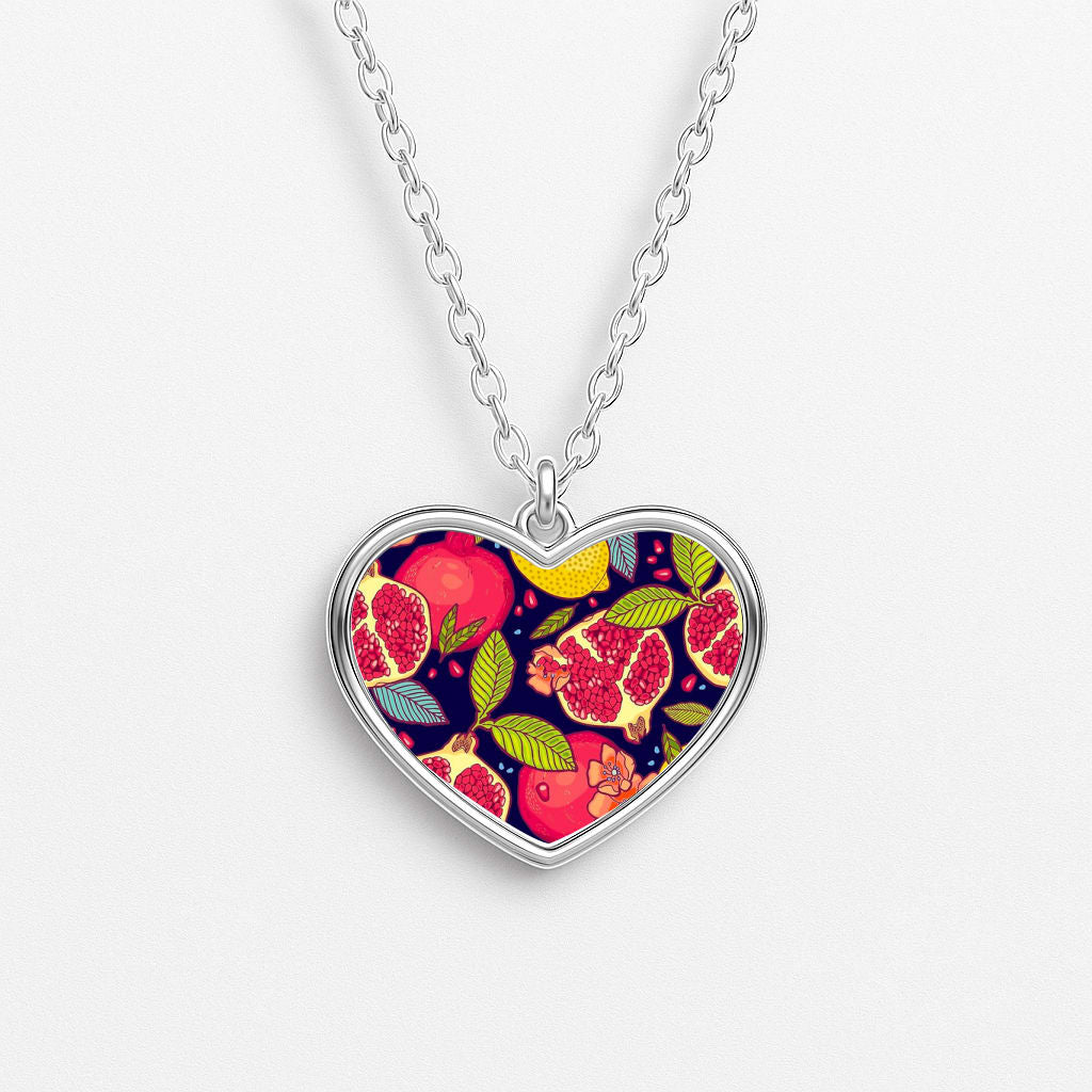 Tropical Garden Pattern Heart Necklace