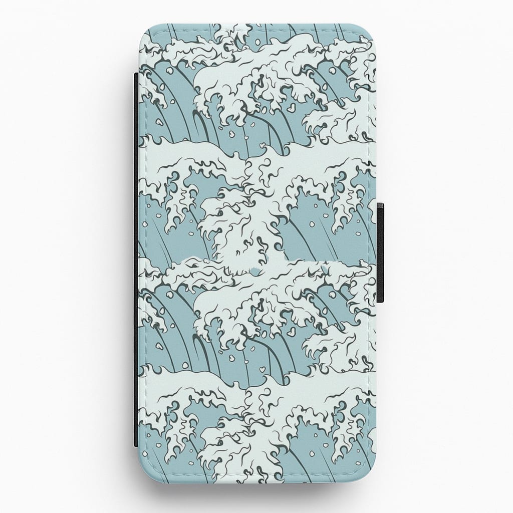 Japanese Waves Flip Wallet Phone Case