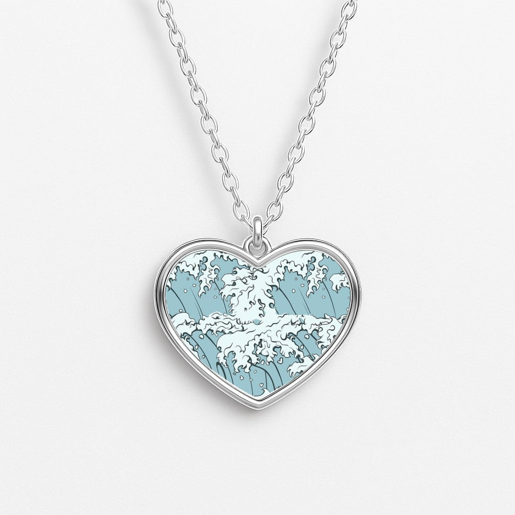 Japanese Waves Heart Necklace