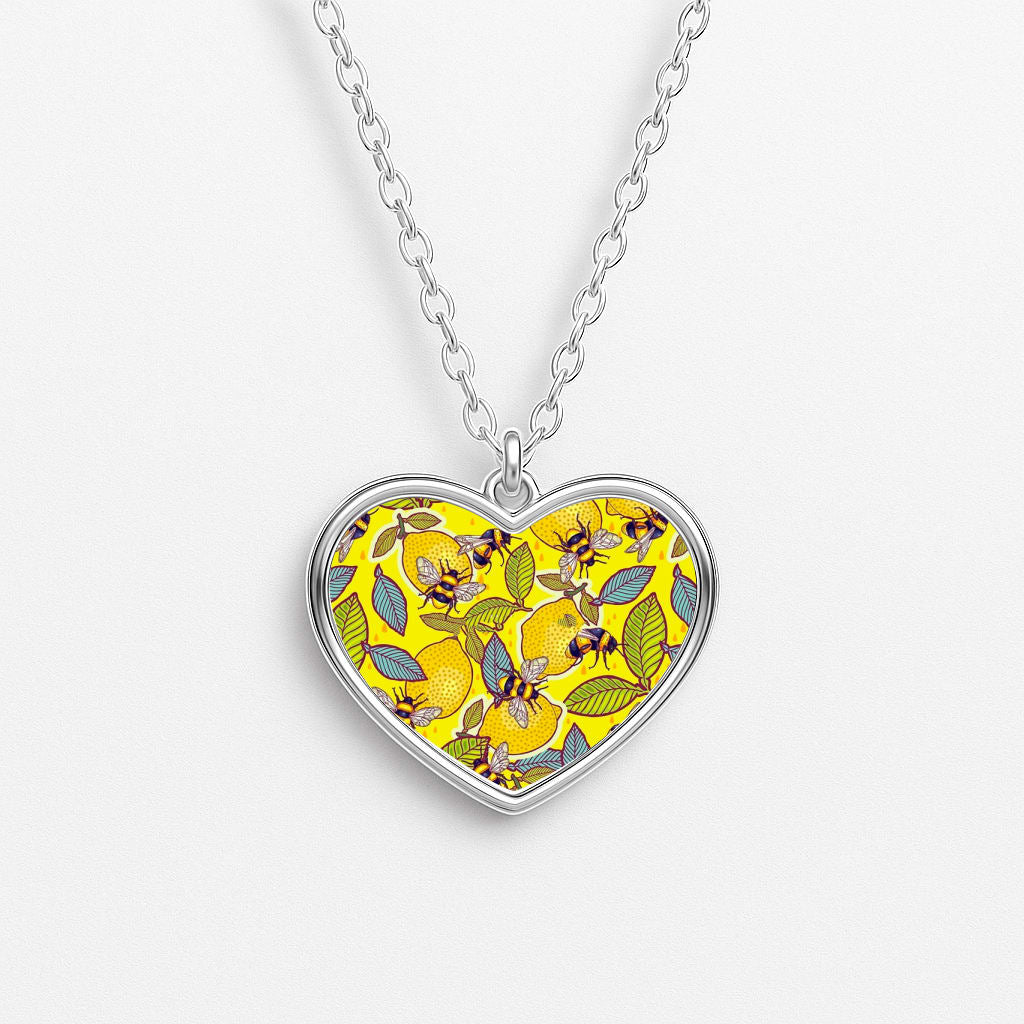 Yellow Lemon and Bee Heart Necklace