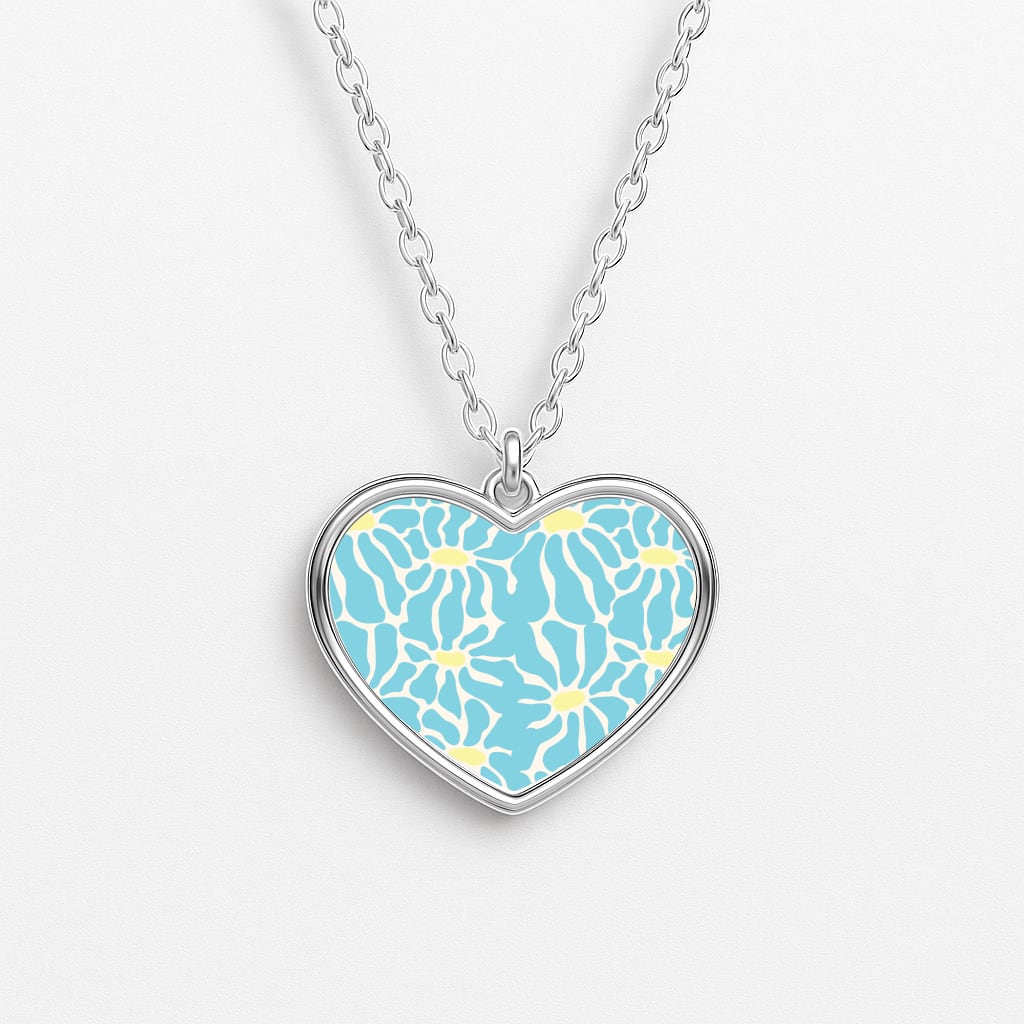 Blue Flowers - Summer Heart Necklace