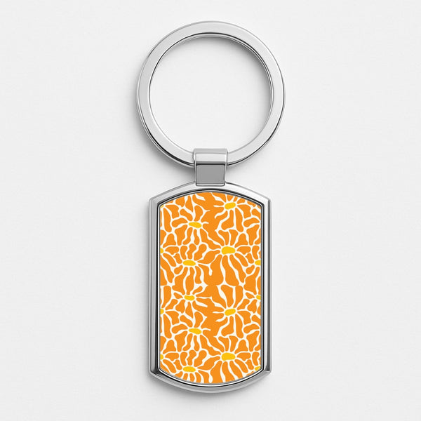 Orange Flowers - Summer Silver Keyring