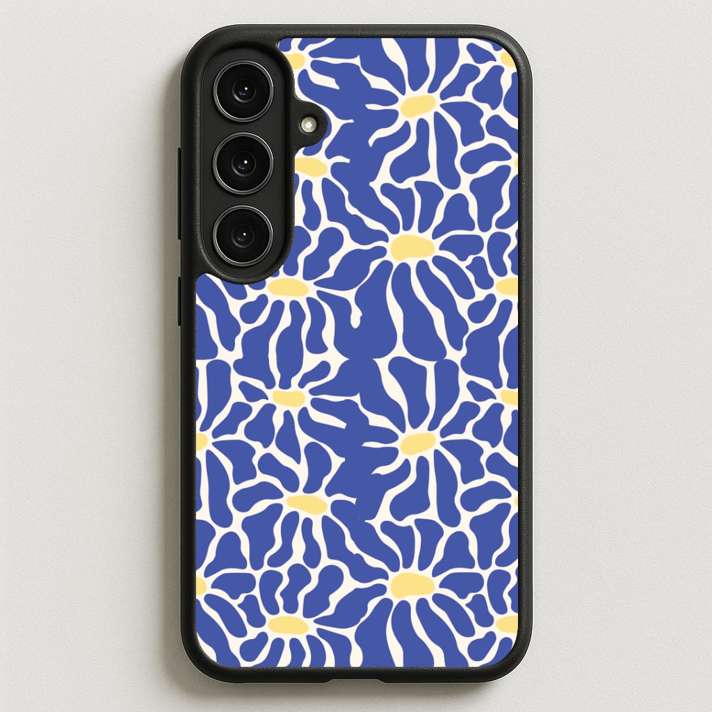 Dark Blue Flowers - Summer Phone Case for Galaxy S25FE