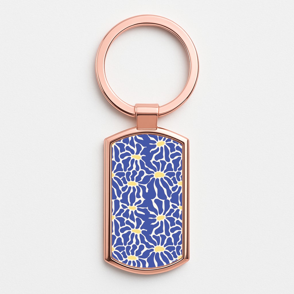 Dark Blue Flowers - Summer Rose Gold Keyring