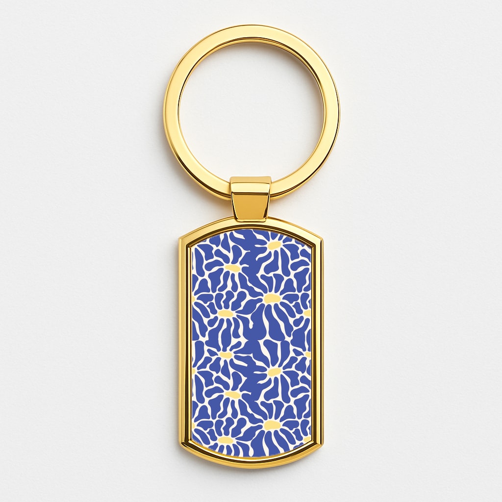 Dark Blue Flowers - Summer Gold Keyring