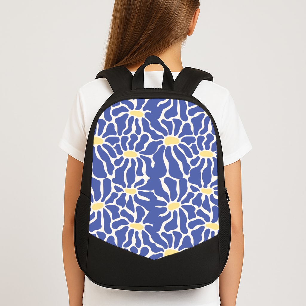 Dark Blue Flowers - Summer Large School Bag