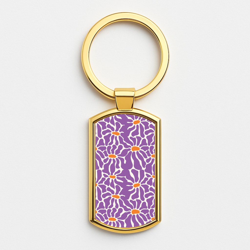 Purple Flowers - Summer Gold Keyring