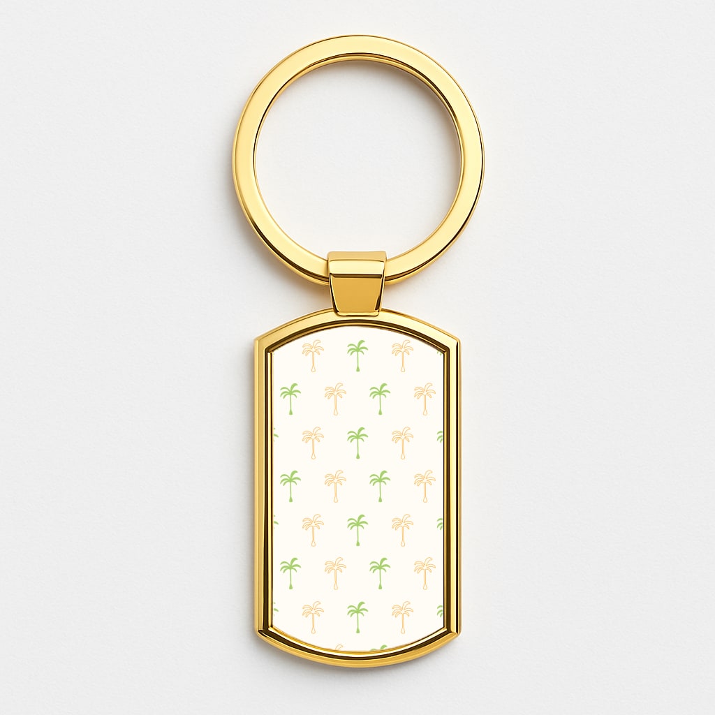 Green And Yellow Palms Pattern Gold Keyring