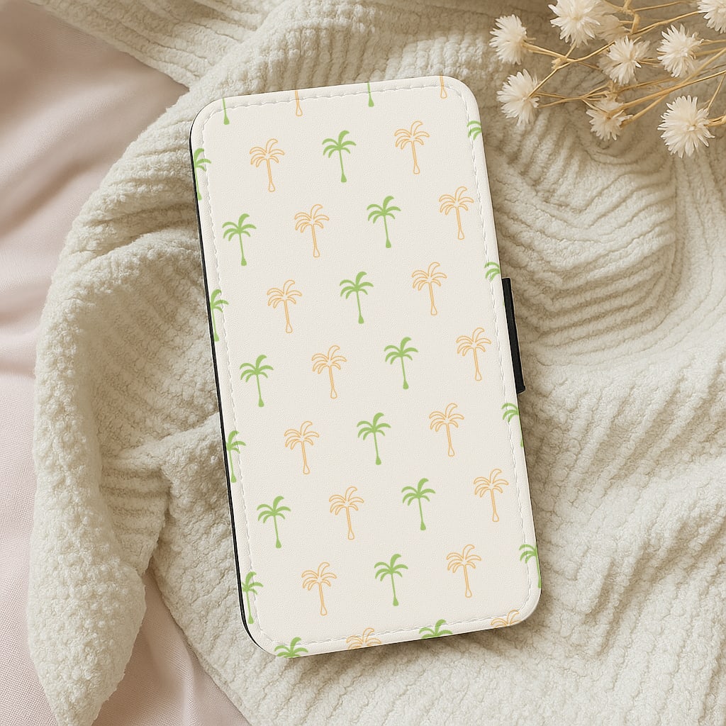 Green And Yellow Palms Pattern Wallet Phone Case