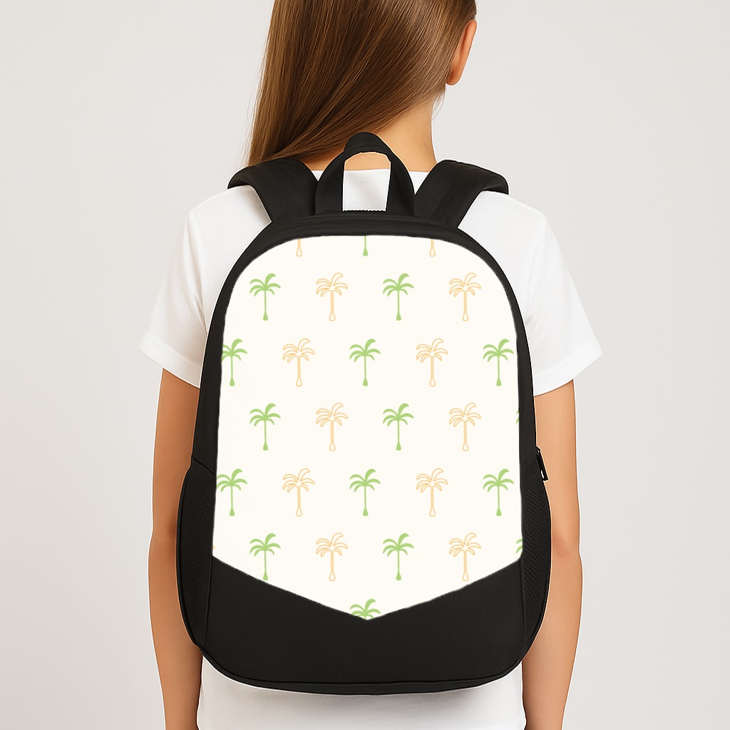 Green And Yellow Palms Pattern Large School Bag