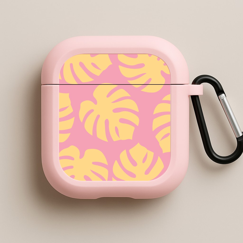 Pink And Yellow Summer Leaves Pattern Pink AirPods Case