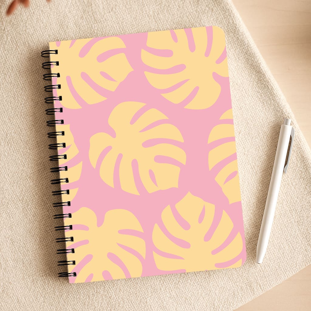 Pink And Yellow Summer Leaves Pattern Notepad