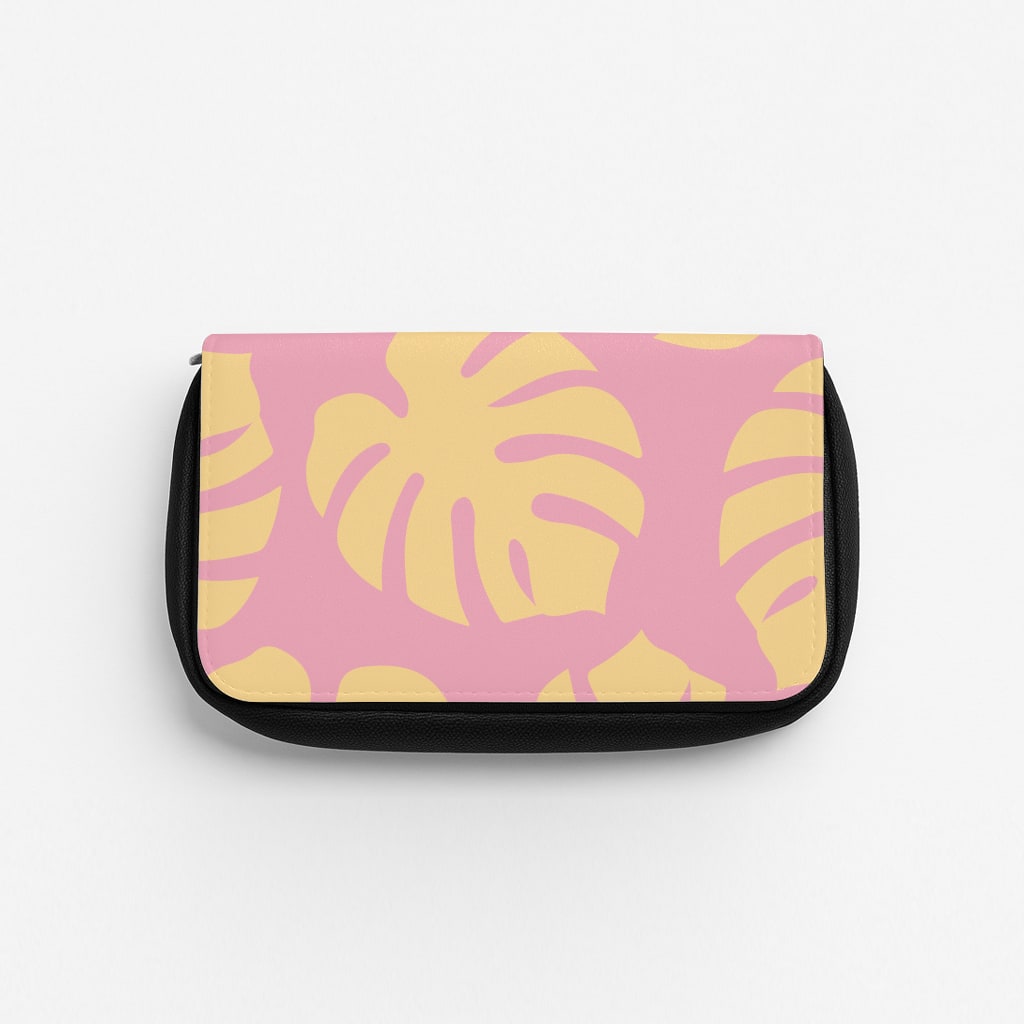 Pink And Yellow Summer Leaves Pattern Pencil Case