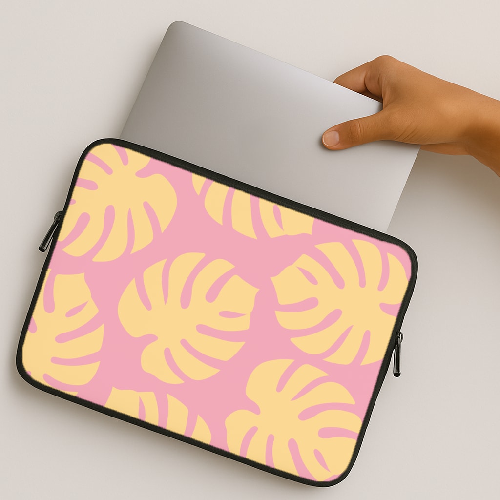 Pink And Yellow Summer Leaves Pattern MacBook Case
