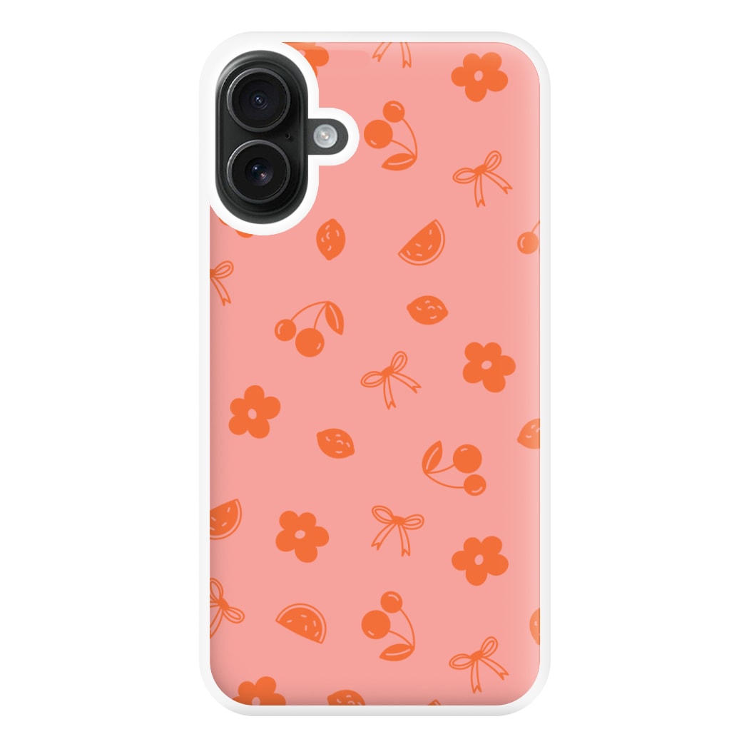 Coquette Orange Cherries Pattern Phone Case for iPhone 16 Plus