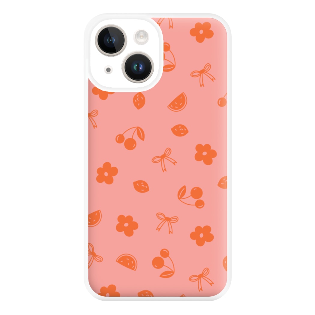 Coquette Orange Cherries Pattern Phone Case for iPhone 14