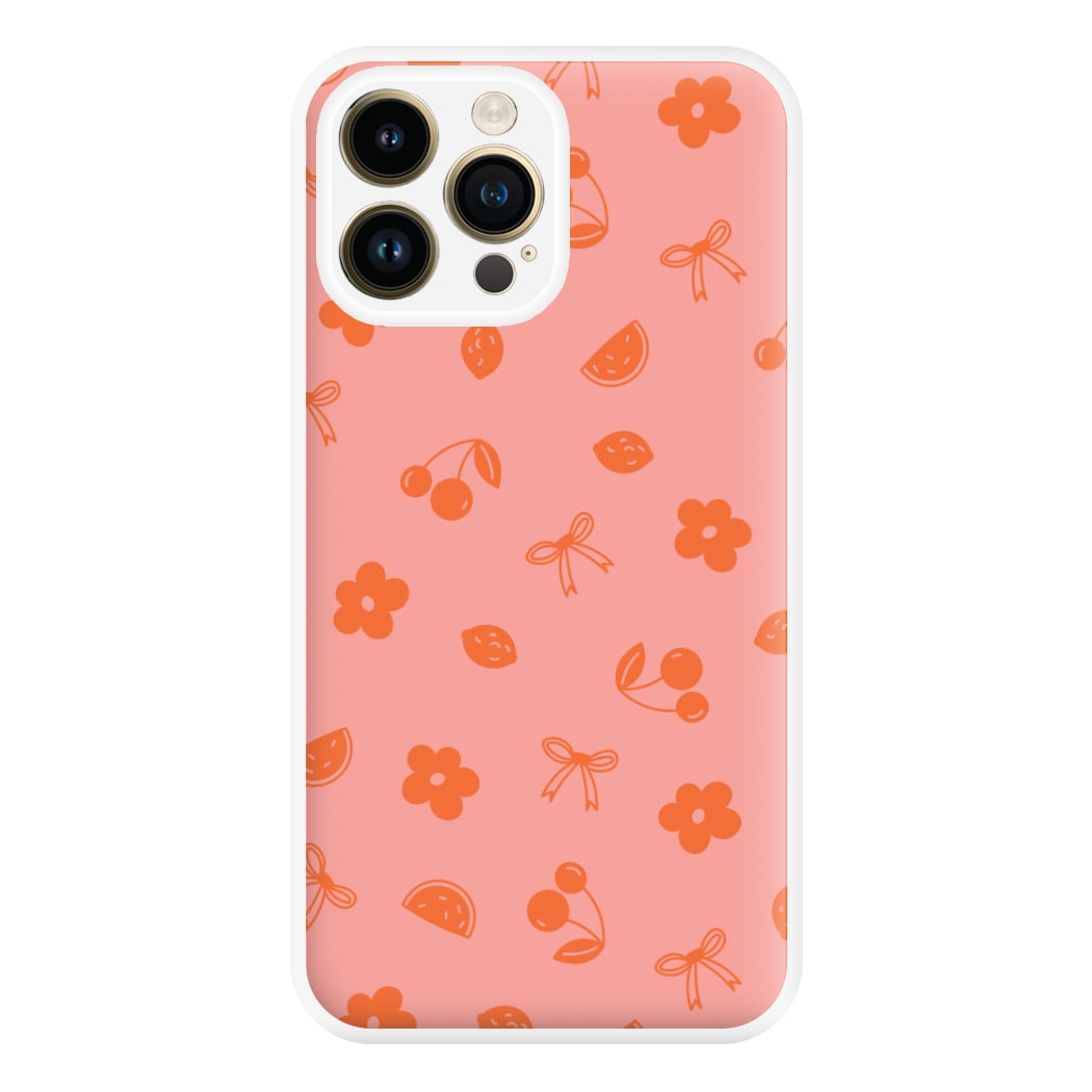 Coquette Orange Cherries Pattern Phone Case for iPhone 14 Pro Max