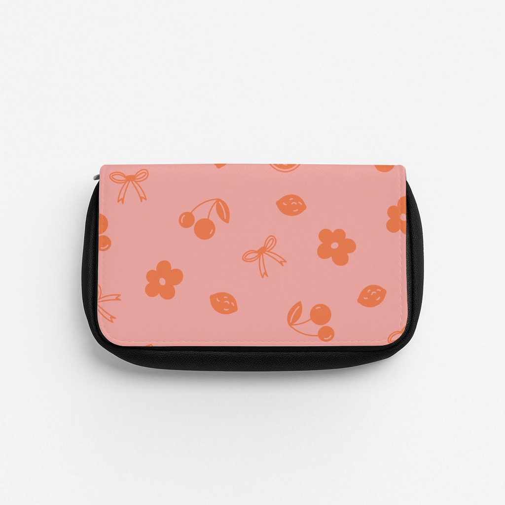 Coquette Orange Cherries Pattern Pencil Case