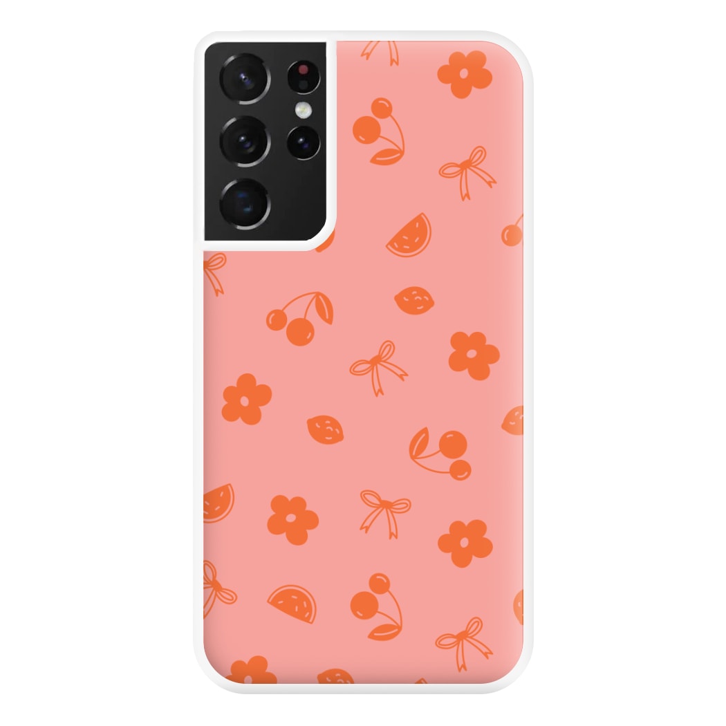 Coquette Orange Cherries Pattern Phone Case for Galaxy S21 Ultra