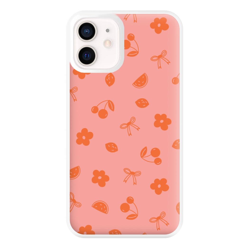 Coquette Orange Cherries Pattern Phone Case for iPhone 13 Mini