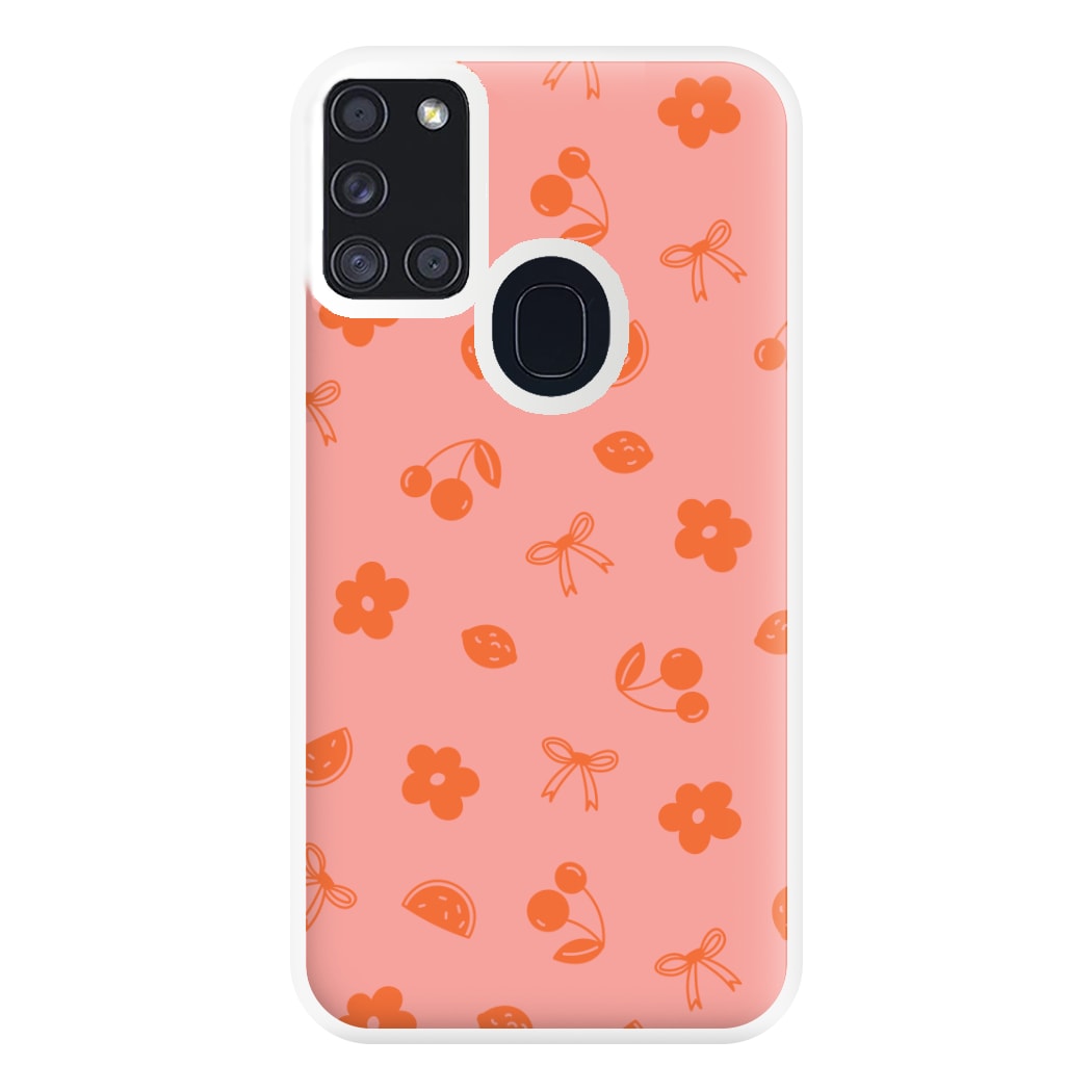 Coquette Orange Cherries Pattern Phone Case for Galaxy A21s
