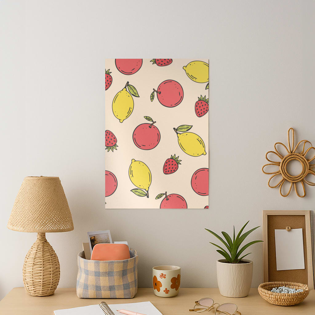 Sketched Summer Fruits Pattern Art Print
