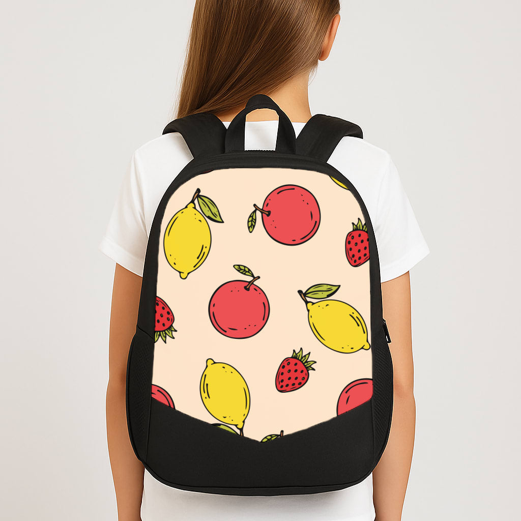 Sketched Summer Fruits Pattern Large School Bag