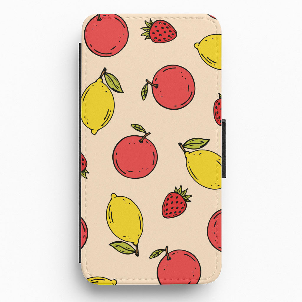 Sketched Summer Fruits Pattern Flip / Wallet Phone Case