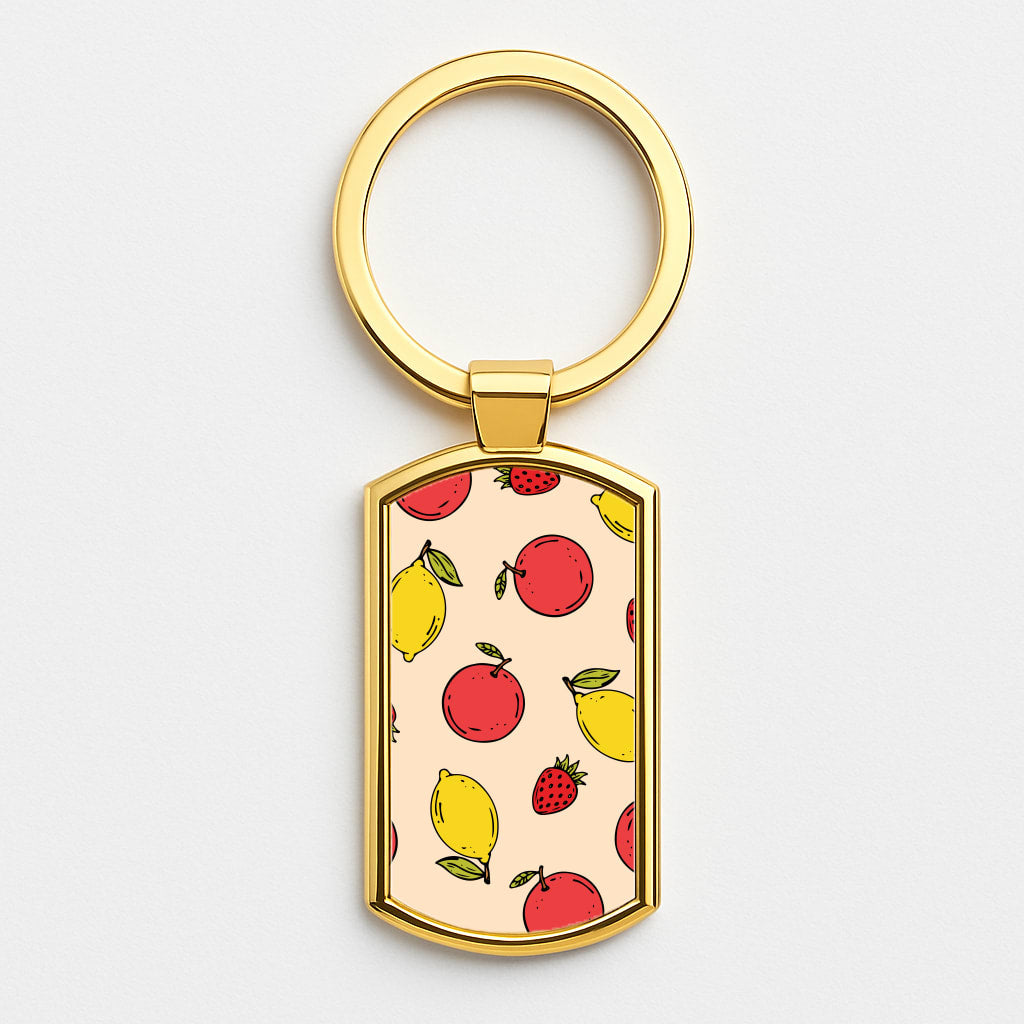 Sketched Summer Fruits Pattern Gold Keyring