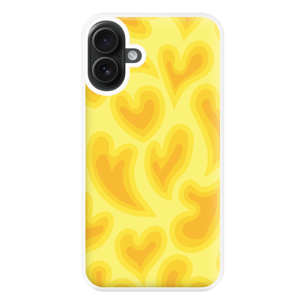 Trippy Summer Hearts Yellow Pattern Phone Case for iPhone 16 Plus