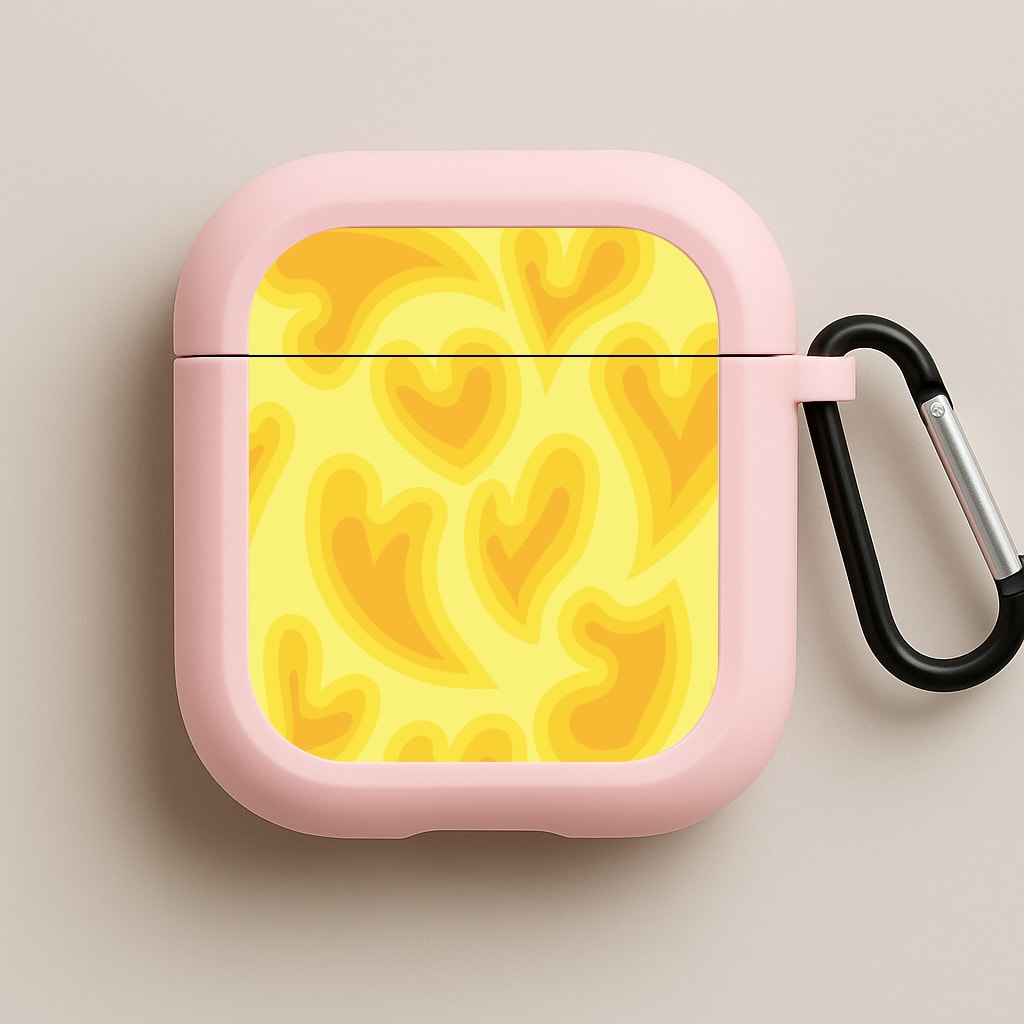 Trippy Summer Hearts Yellow Pattern Pink AirPods Case