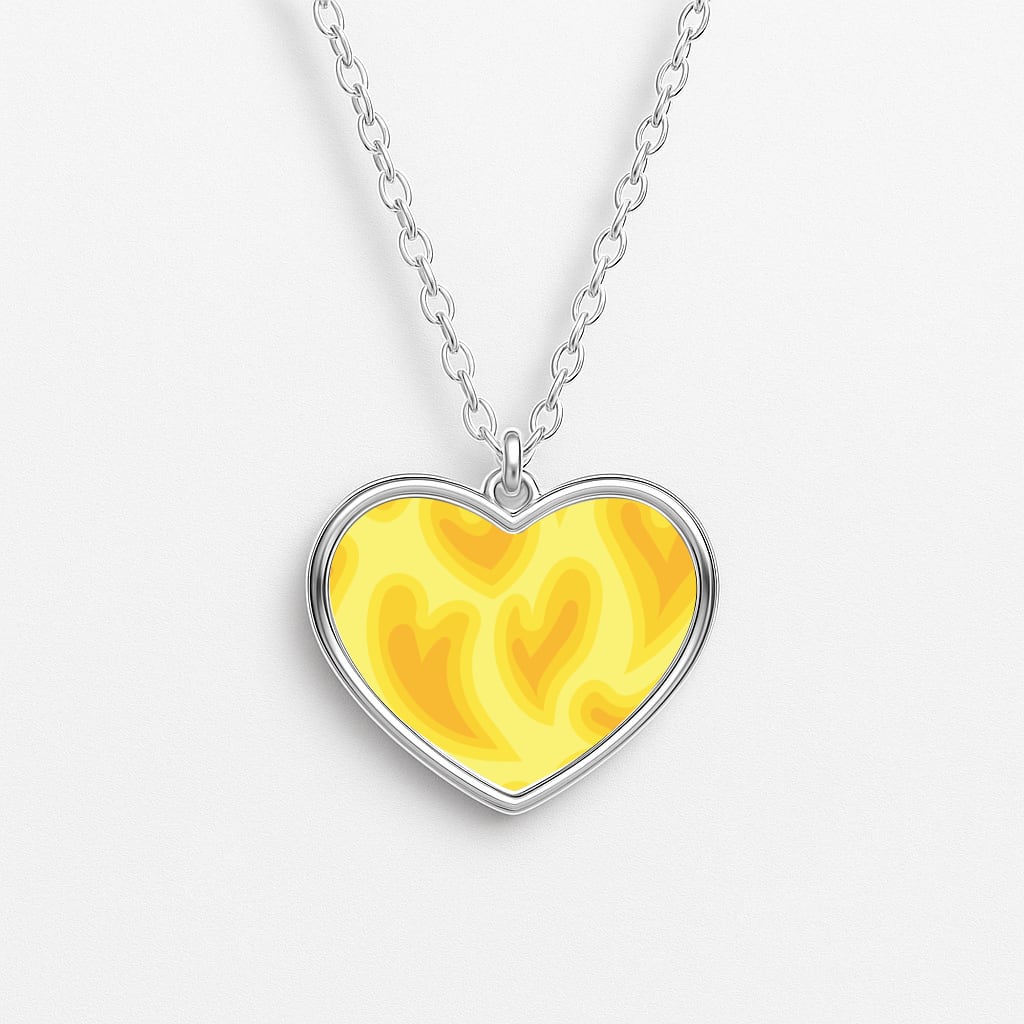 Trippy Summer Hearts Yellow Pattern Heart Necklace