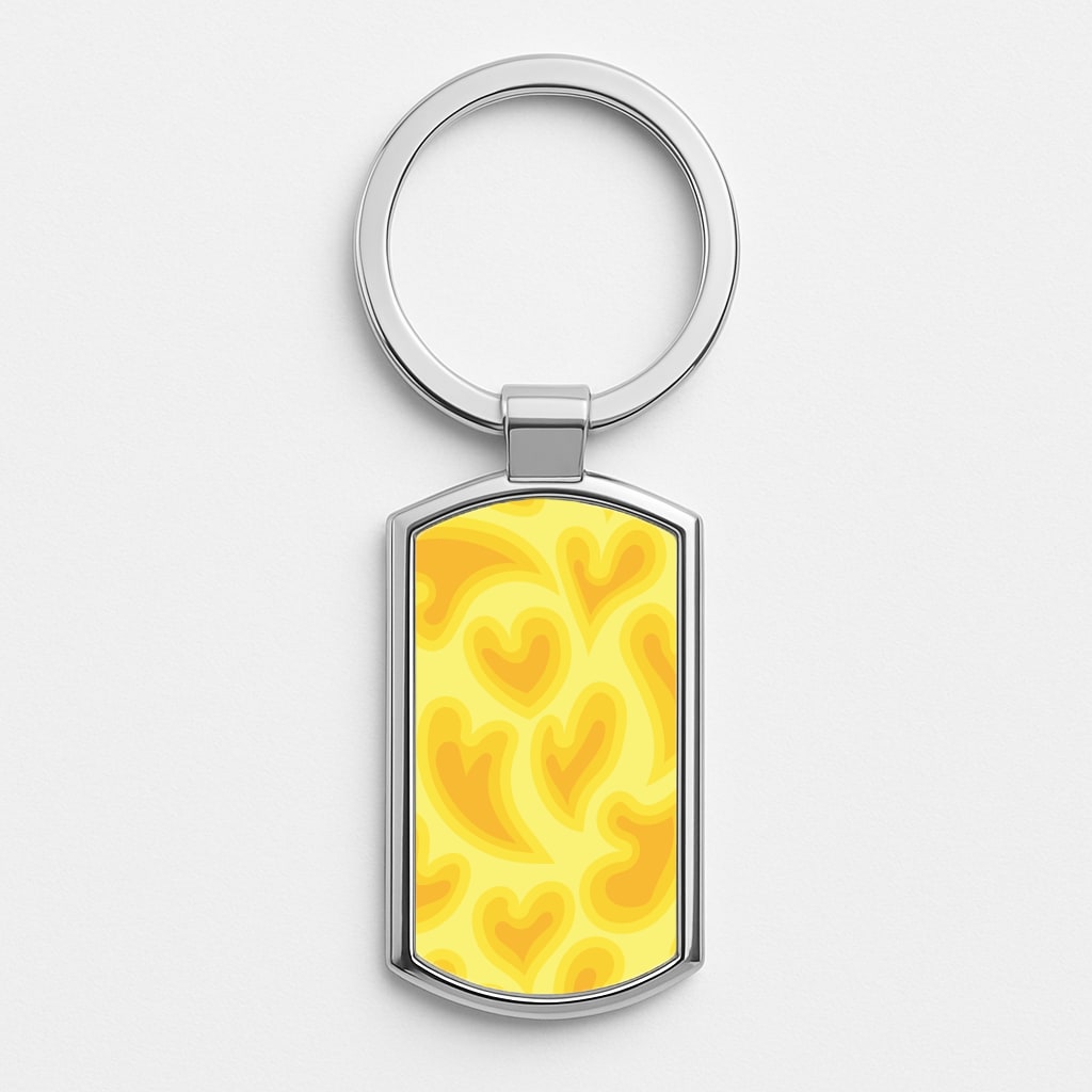 Trippy Summer Hearts Yellow Pattern Silver Keyring