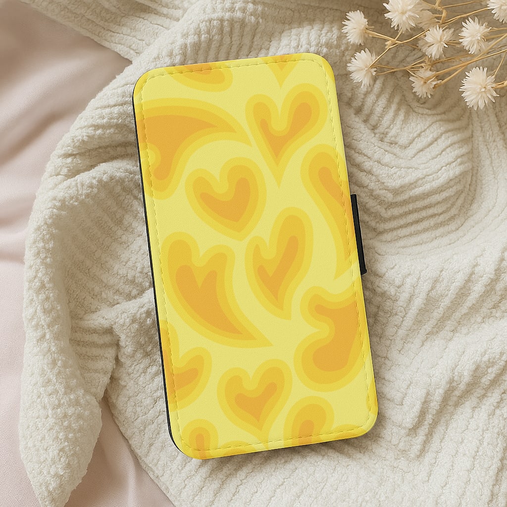 Trippy Summer Hearts Yellow Pattern Wallet Phone Case
