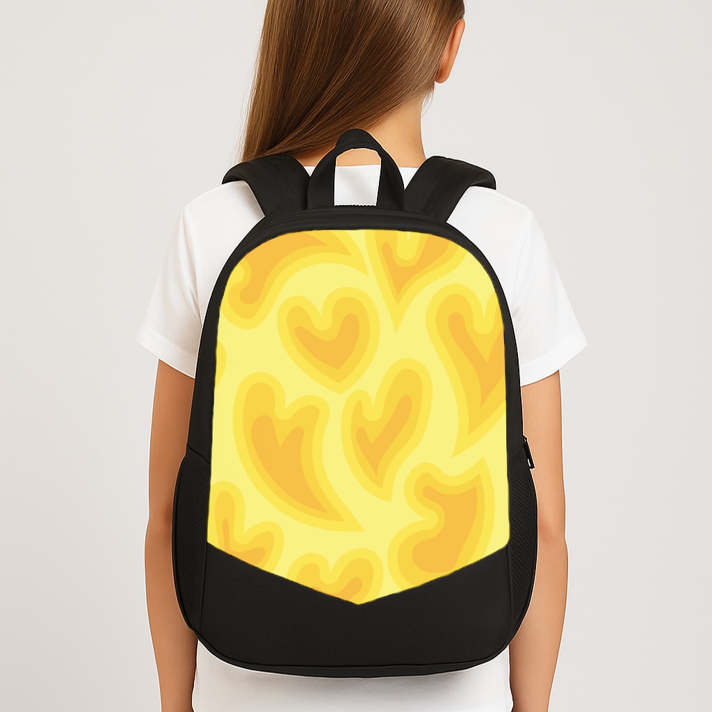 Trippy Summer Hearts Yellow Pattern Large School Bag