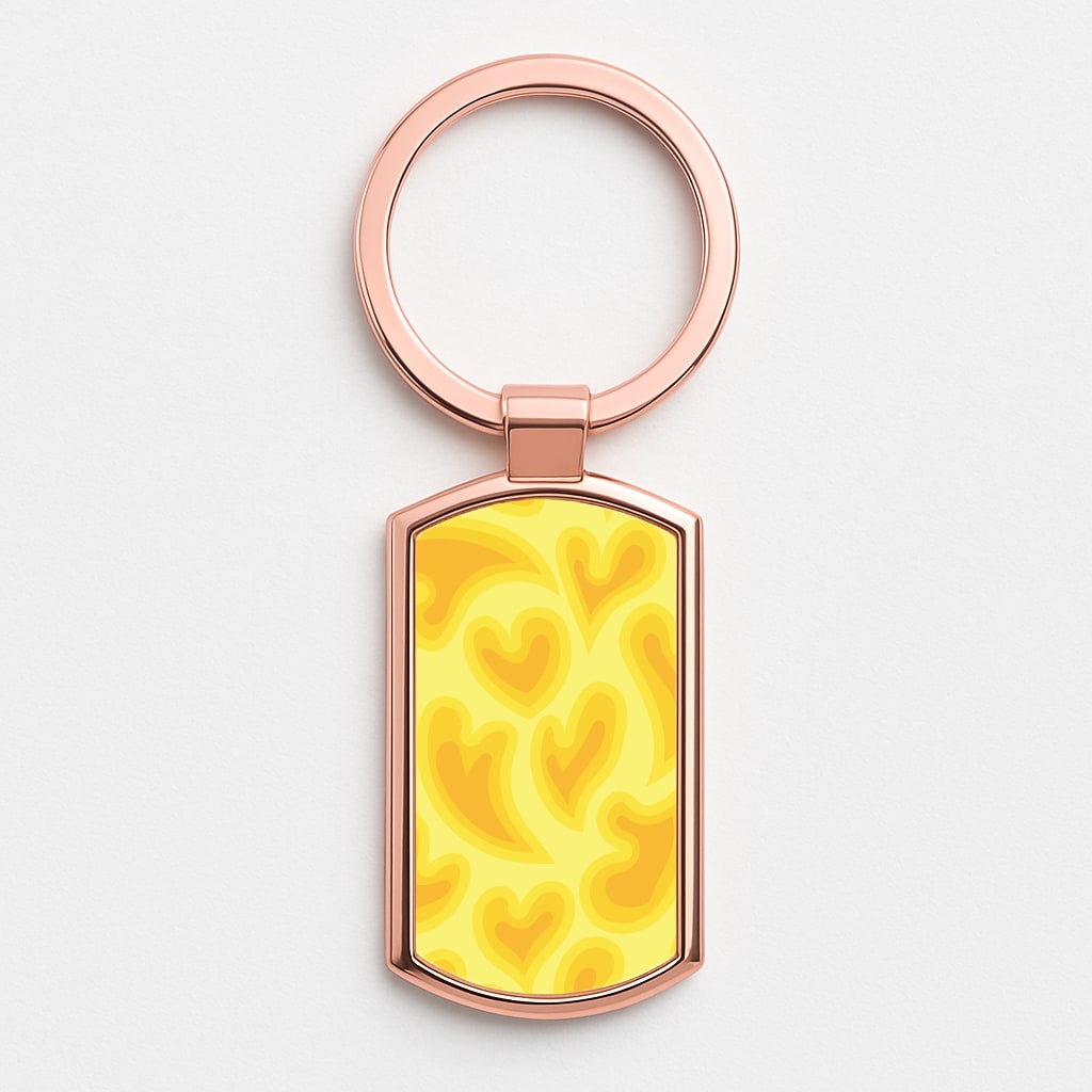 Trippy Summer Hearts Yellow Pattern Rose Gold Keyring
