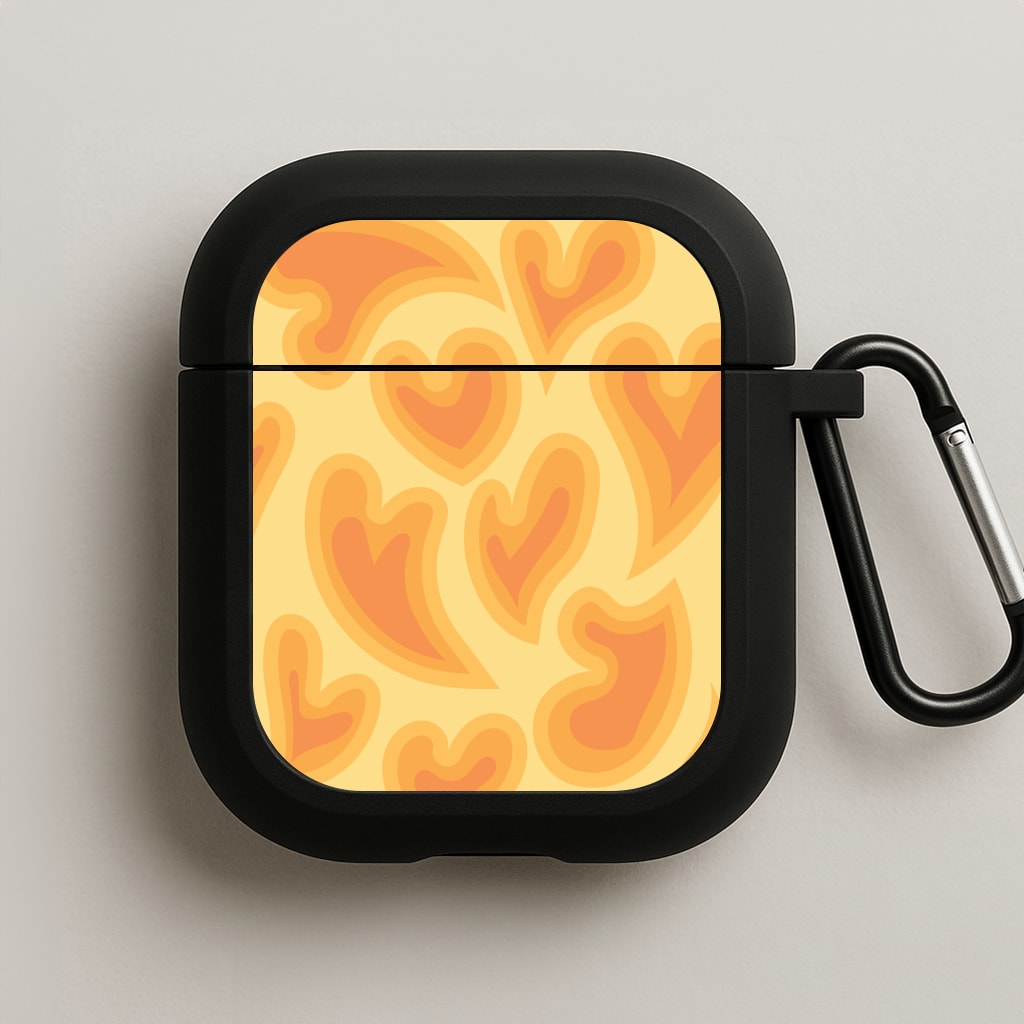 Trippy Summer Hearts Orange Pattern AirPods Case