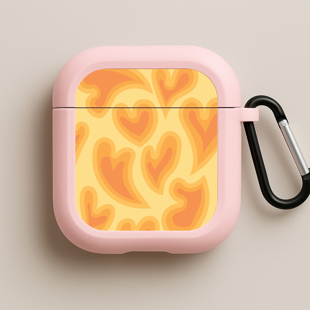 Trippy Summer Hearts Orange Pattern Pink AirPods Case