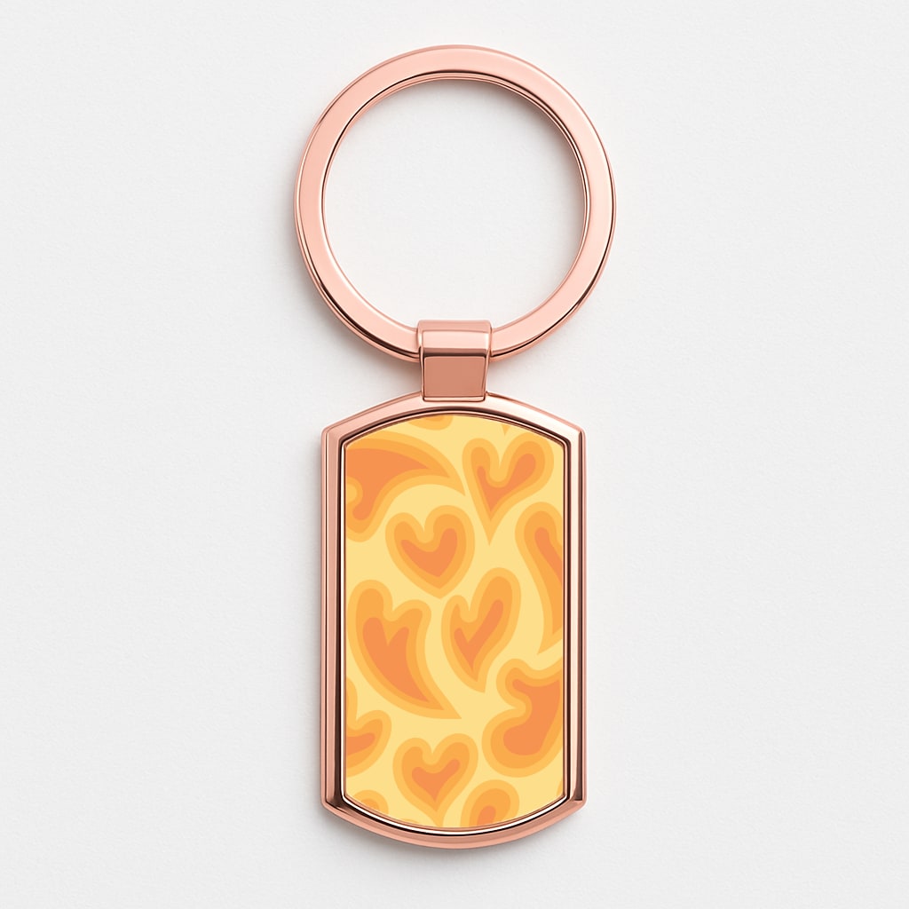 Trippy Summer Hearts Orange Pattern Rose Gold Keyring
