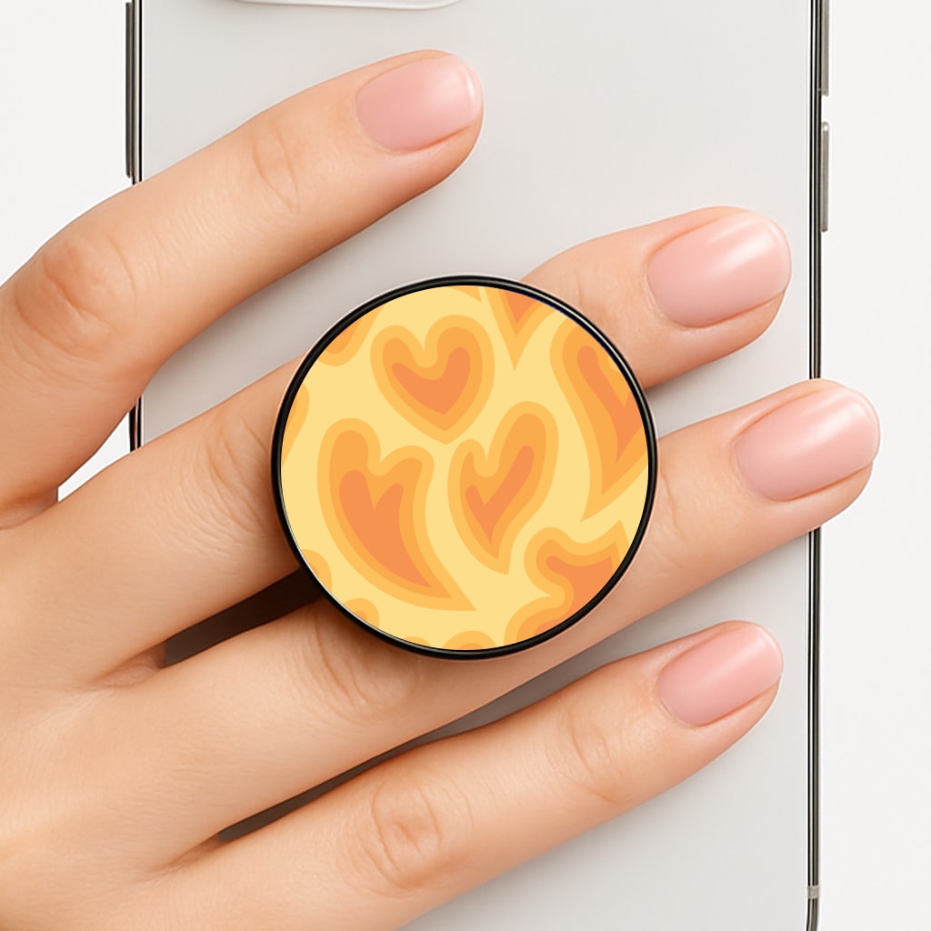 Trippy Summer Hearts Orange Pattern Phone Grip